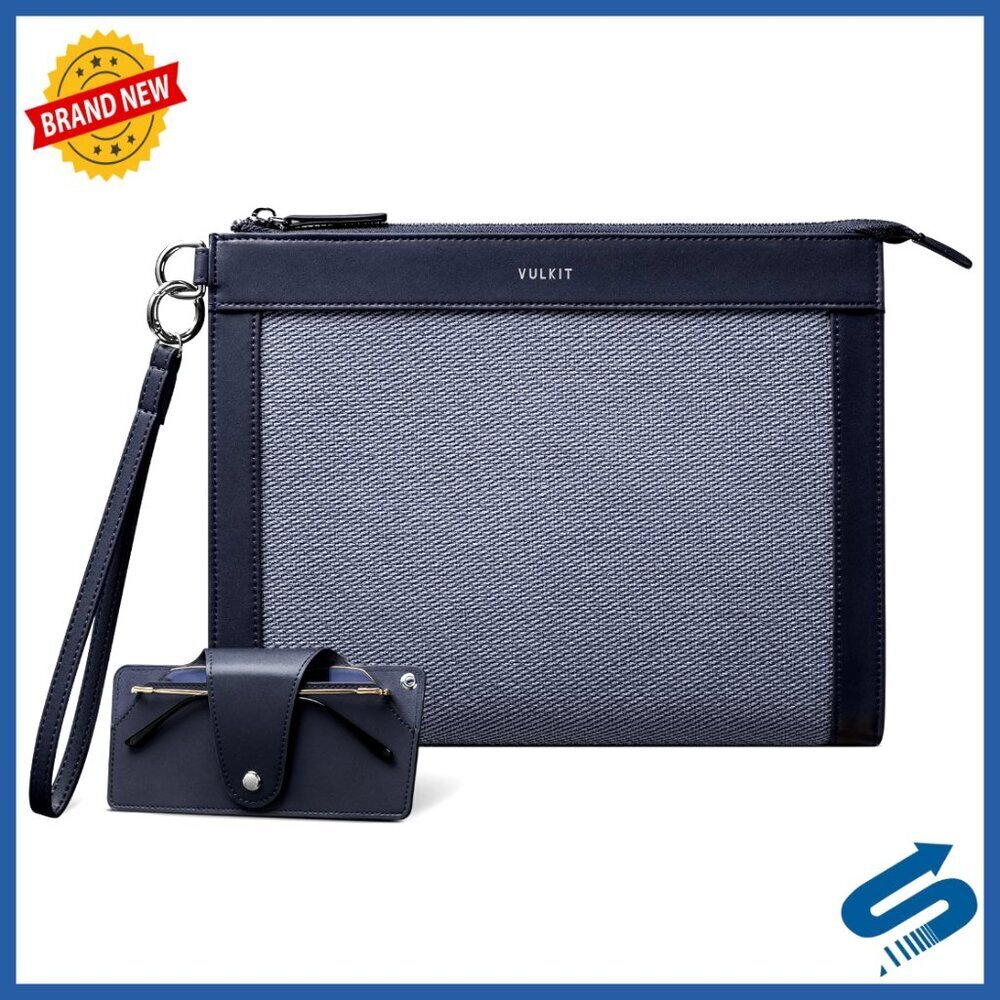 Men's Clutch Bag Vegan Leather Business Handbag Removable Glasses Case Wrist